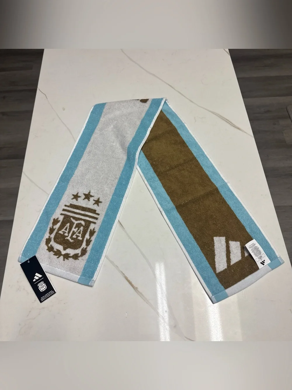 Adidas Argentina AFA National Team Fan Towel KE6159 White Light Blue Gold NWT